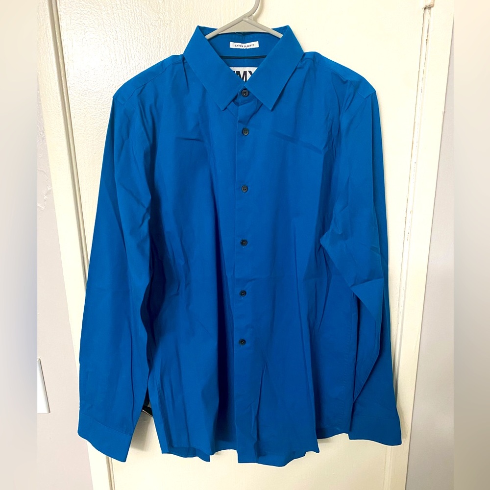 Electric Blue Express Button up shirt; Large, Extra Slim Fit, 16-16.5